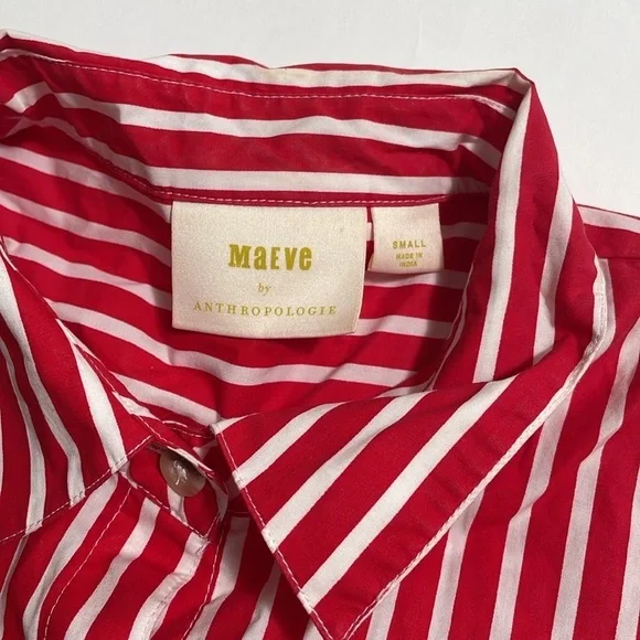 MAEVE “Kiana” red and white striped tie waist button down dress - Picture 2 of 9